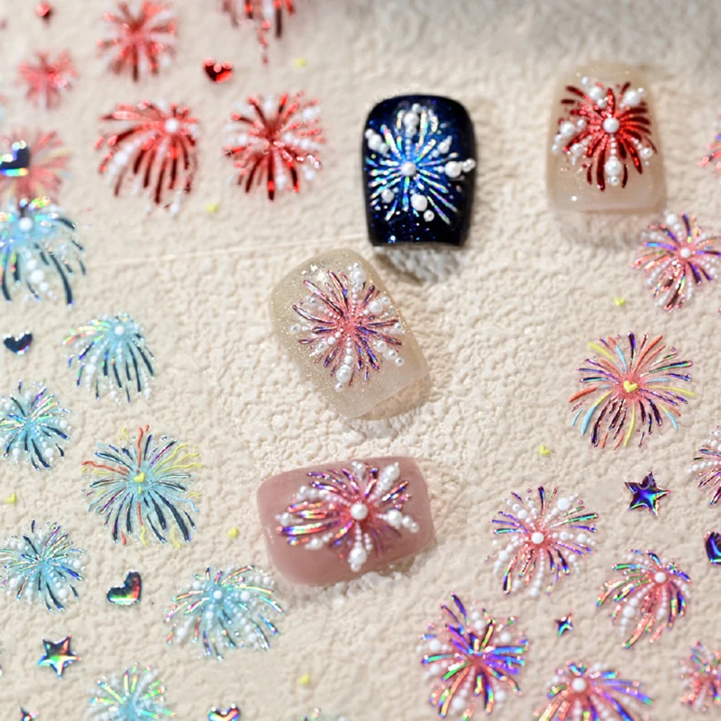 Explosive And Gorgeous Pearl Fireworks Relief Stickers Laser Color Fireworks Nail Art Adhesive Nails