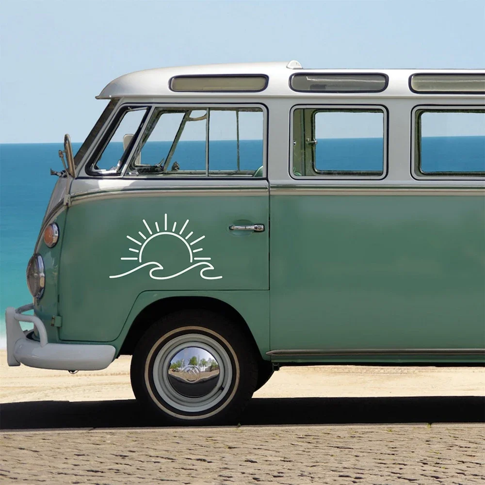 

Sun And Wave Design Car Styling Stickers Camper Vans Motohome Decor Vinyl Traval Decals Windows Bumper Decoration