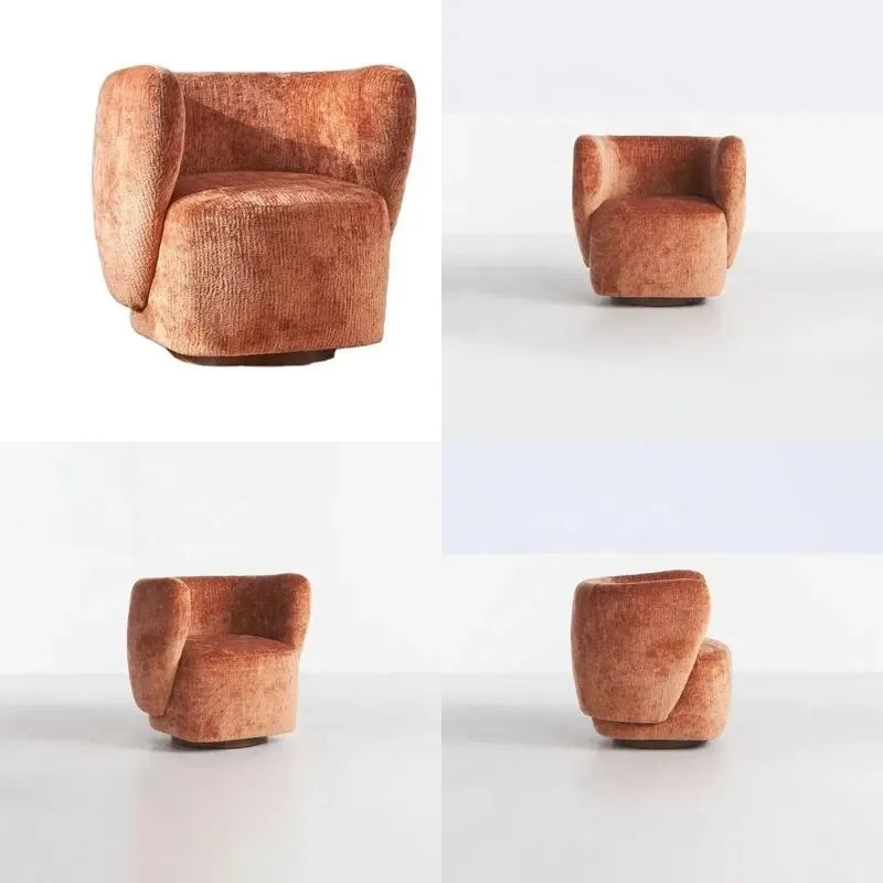 Nordic Style Warm Orange Chenille Fabric Single Sofa Chair Rotatable Living Room Balcony Furniture