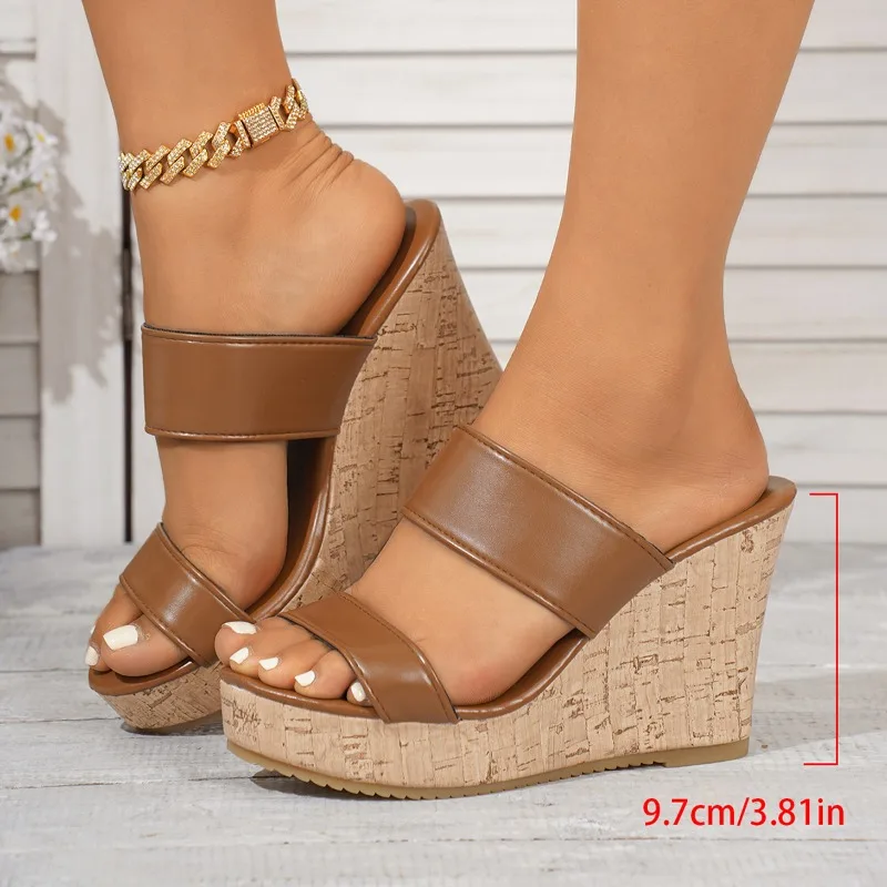 Wedge Slippers Thick-soled Roman New Waterproof Heightening One-word Sandals