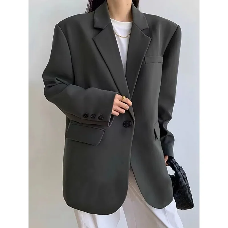 Design Feeling British Style Blazers Spring Autumn New Large Size Women\'s Suit Jacket Slimming Loose One Button Female Outwear