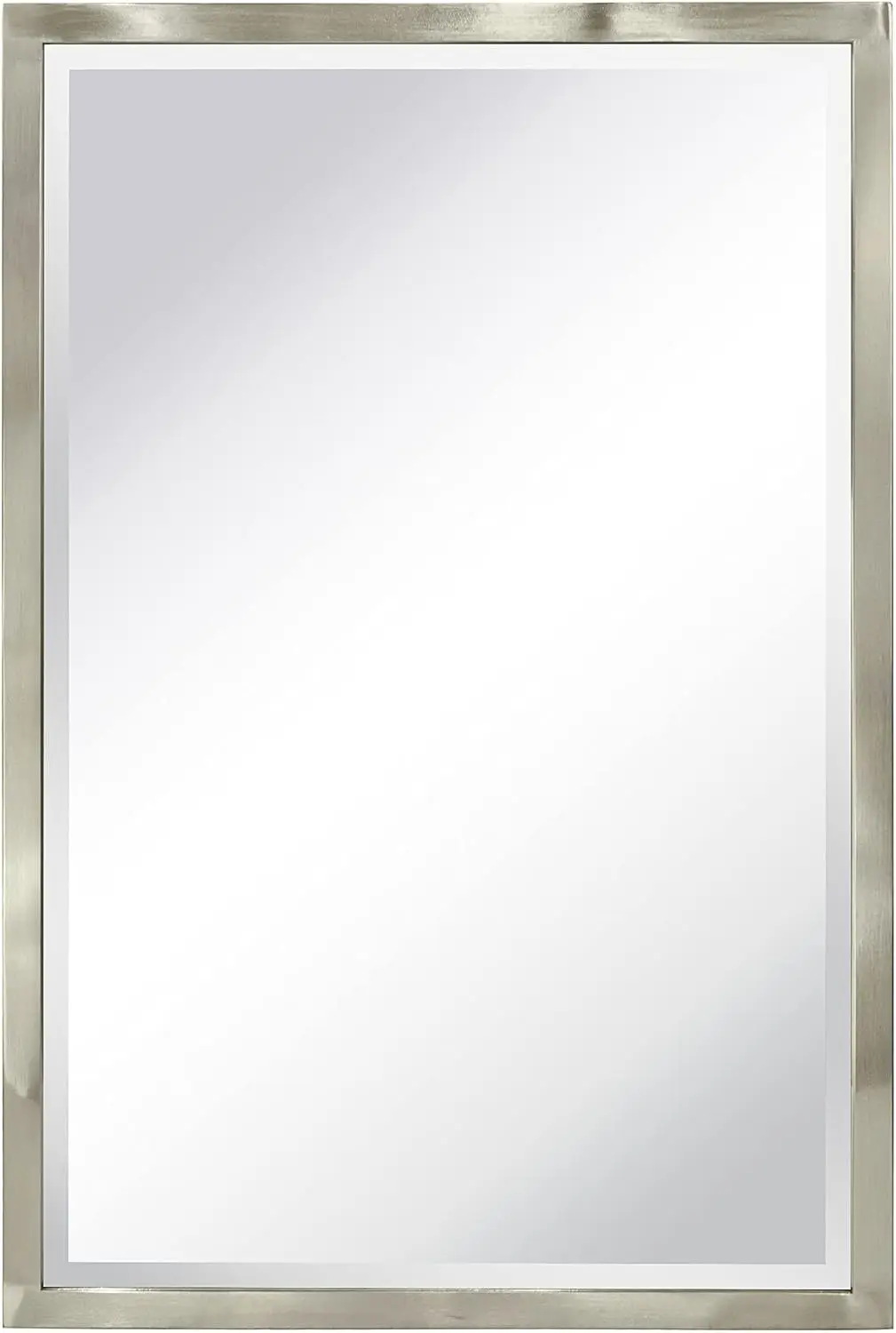 Brushed Nickel Metal Frame Recessed Bathroom Medicine Cabinet with Mirror, Rectangular Slanted Beveled Vanity Mirror