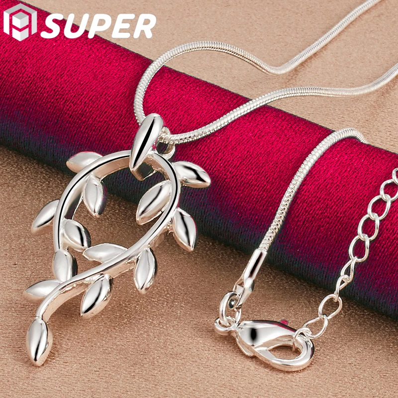 

925 Sterling Silver 16-30 Inch Chain Leaves Pendant Necklace For Woman Man Wedding Engagement Fashion Jewelry