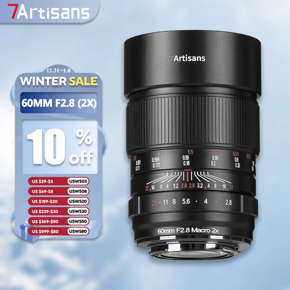 7artisans Full Frame 60mm F2.8 Macro 2X Camera Lens with 2:1 Magnification for Insect Photography Sony E A7RIII Nikon Z Canon RF