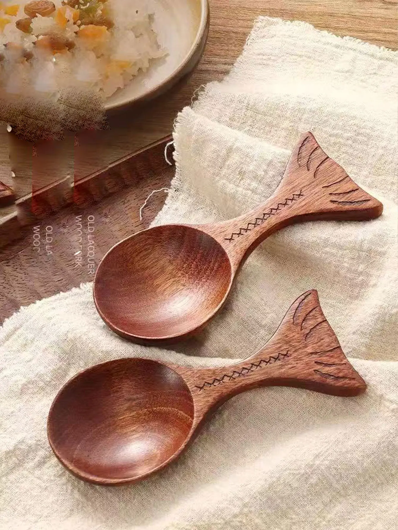 Food-Grade Wooden Spoon for Home Use, Small Soup Spoon with Short Handle, Wooden Spoon for Rice, Porridge, Dessert, Cake, Coffee, and Tea, 2 Pieces