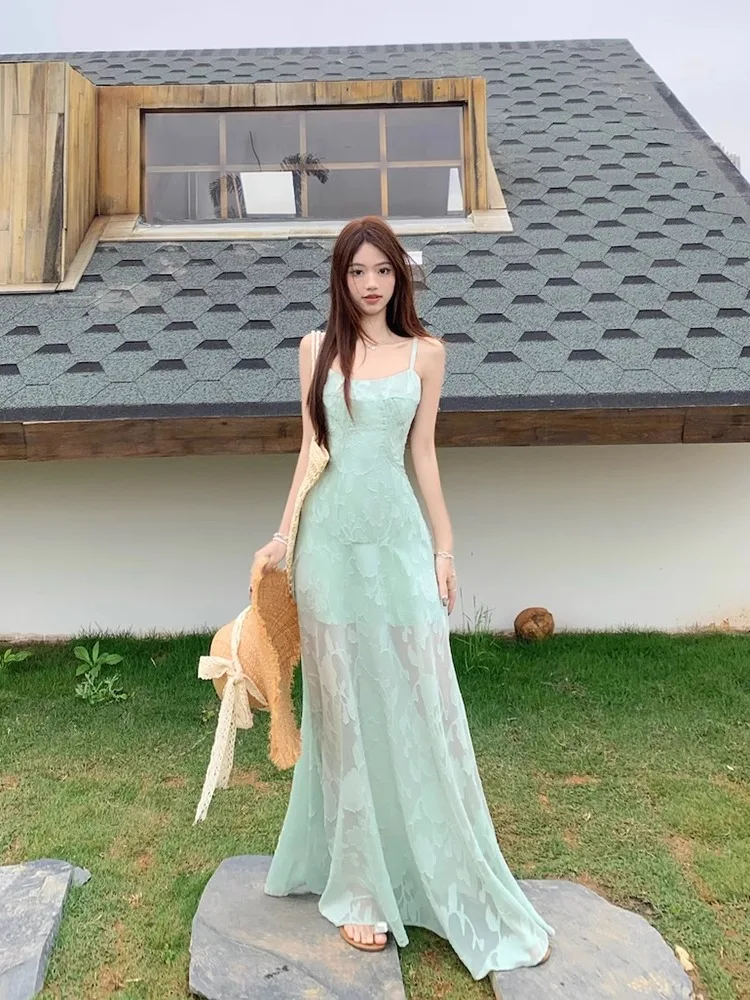 ドレス レディースドレス かわいい 夏 レーヨン スパゲッティストラップ バックレス プリーツ フレア スイング ホローアウト キュート リゾート ホリデー 通勤