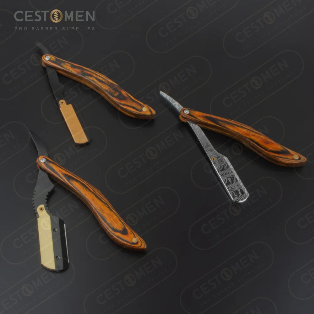 CESTOMEN Fold Wood Handle Premium Stainless Steel Single Blade Edge Razor Hair Cut Throat Men Beard Shaving Straight Razor Knife