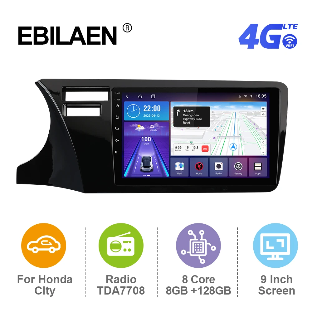 

EBILAEN Android 12 Car Stereo Radio For Honda City 2014-2019 Multimedia Player GPS RDS Carplay Autoradio Mirror Link 4G BT FM