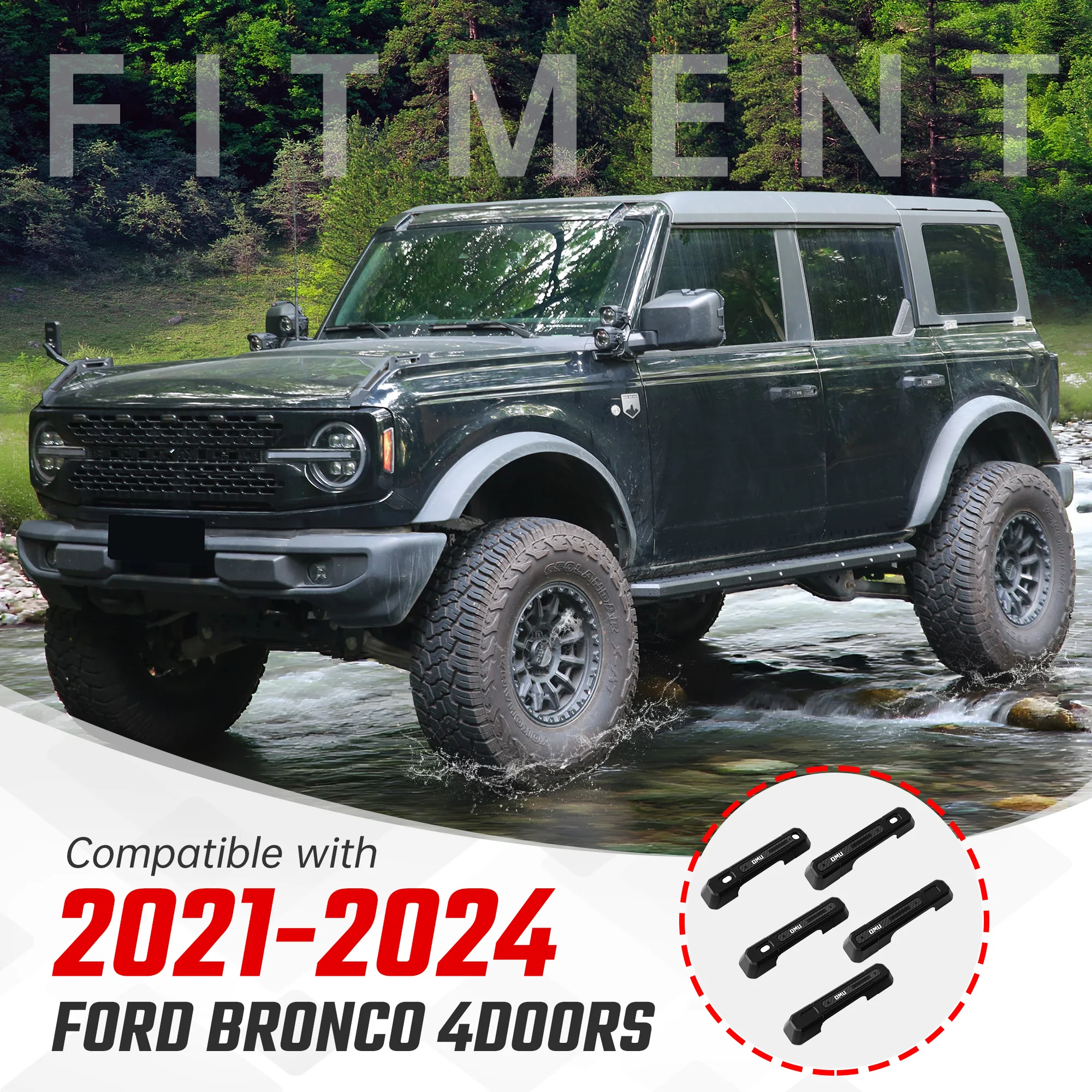 OMU 4x4 Aluminum Door Handle & Tailgate Handle Protective Covers For Ford Bronco / Bronco Raptor 2021-2025 Exterior Accessories