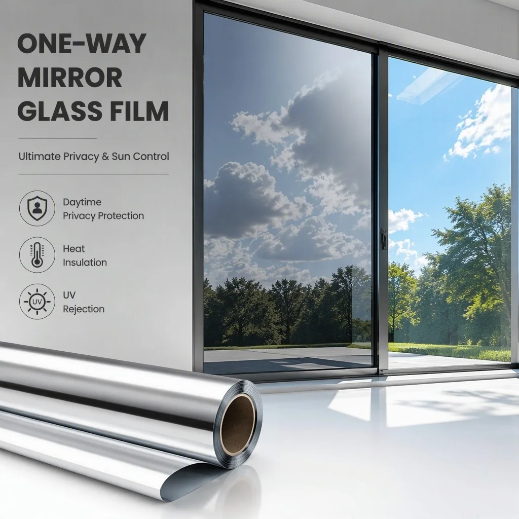 Privacy PET Window Tint Translucent Heat Reduction Window Film Self Adhesive One Way Mirror Window Decal for Home Car