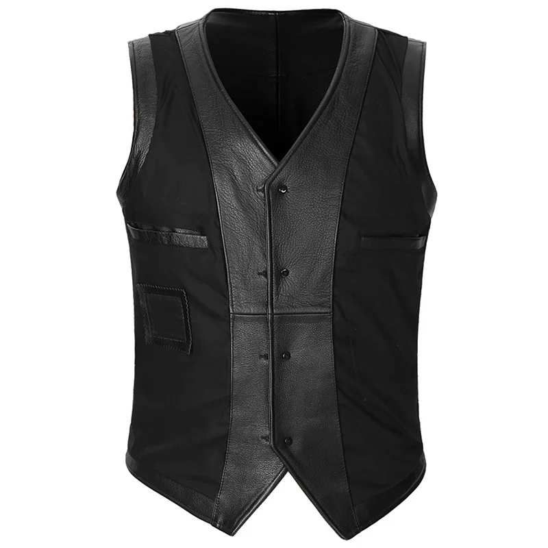 Chaleco Ajustado de piel de vaca para hombre, chaqueta informal sin mangas de negocios, novedad de 2021