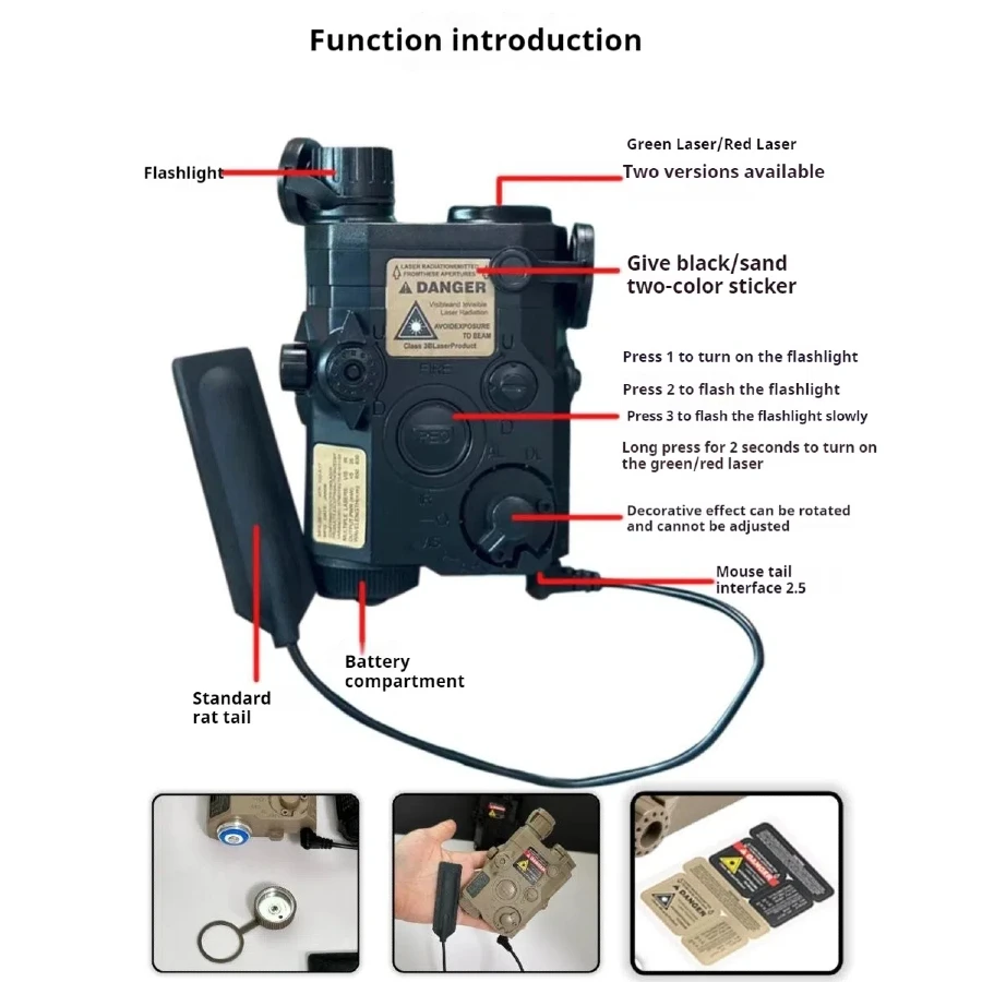 Wielofunkcyjny wskaźnik laserowy na podczerwień PEQ15 z interfejsem 2,5, ogon myszy, latarka LED, szybka i wolna skrzynka błyskowa