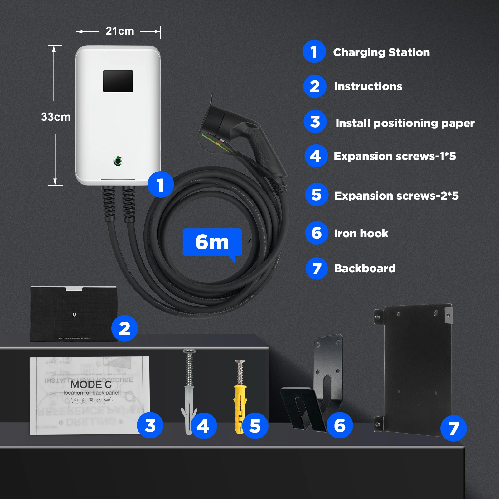 MOREC-estación de carga EV para coche eléctrico, cargador EV de 7KW, nivel 2, tipo 2, Wallbox de 32A con Control por aplicación, montaje en pared