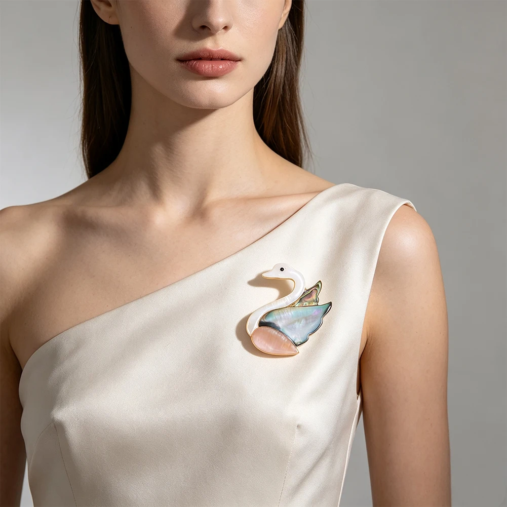 Abalone Shell Brooch Pin Natural MOP Swan Lapel Pin Badge Sweater Corsage Cardigan Jewelry Party Banquet Decor Accessories Gifts