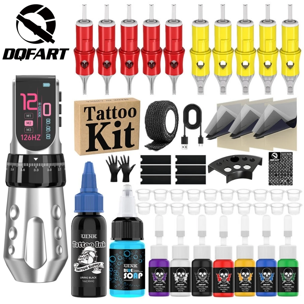 DQFART T9Pro 3Colors Electric Wireless Tattoo Machine Colorful Led Digltal Display Needles Supplies Accessories Body Art Artists
