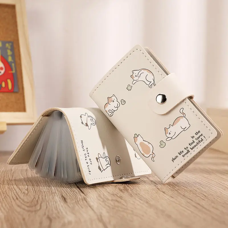 26 Cards Slim PU Leather Business Card Holder Kawaii Carton ID Credit Card Holder Fashion Coin Purse Wallet Photocard Holder