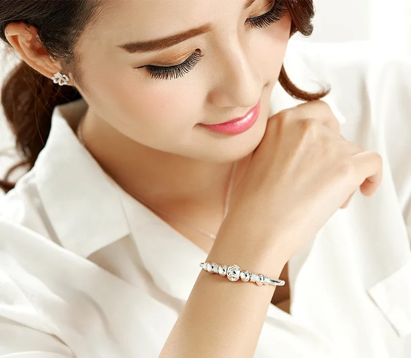 S925 Sterling Silver Nine Luck Bead Bracelet Running Bead Women Jewelry