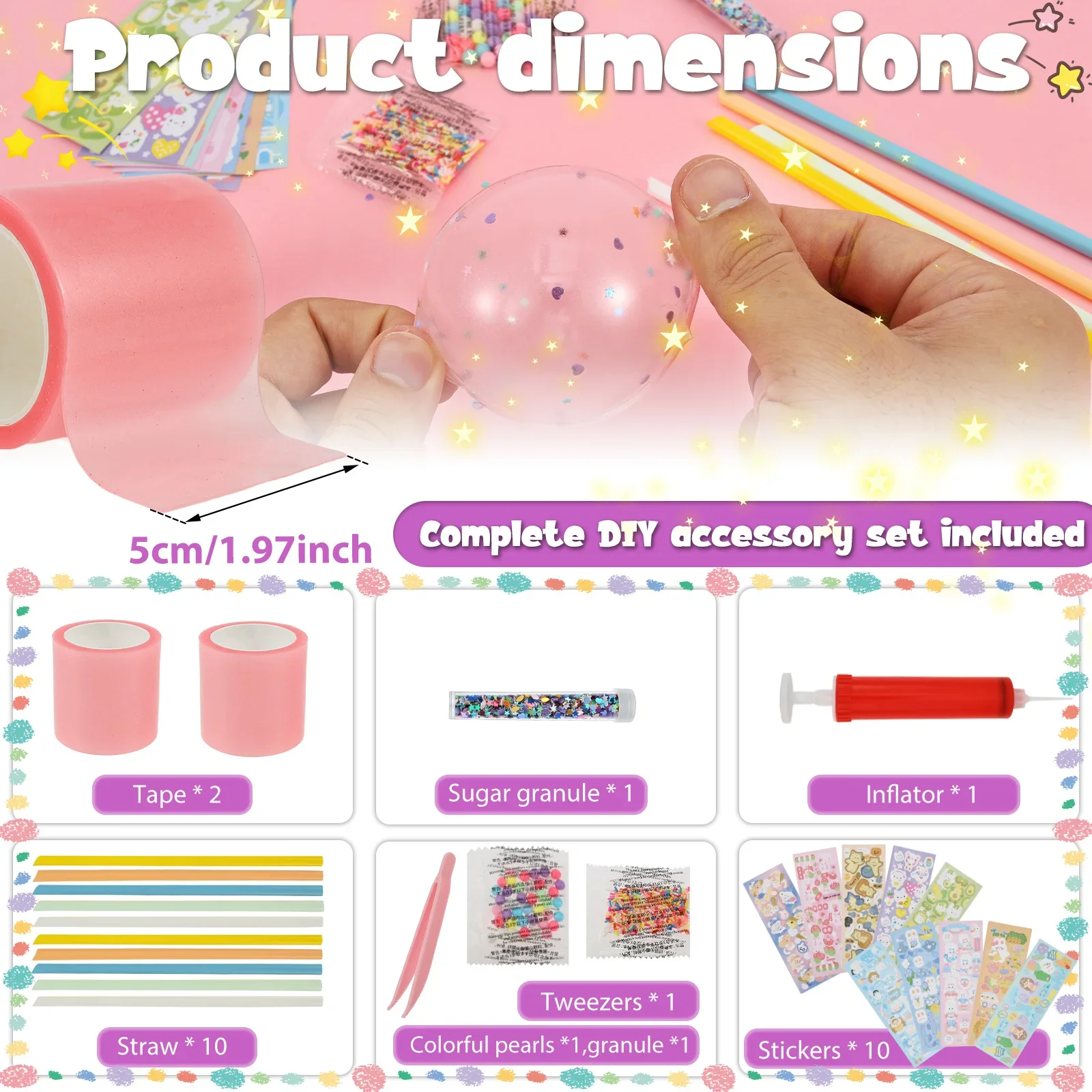 Nano Tape Bubble Making Kit DIY Blow Bubble Nano Tape Set with Pump Sticker Sequins Tweezers Party Favors for DIY Crafts Lovers