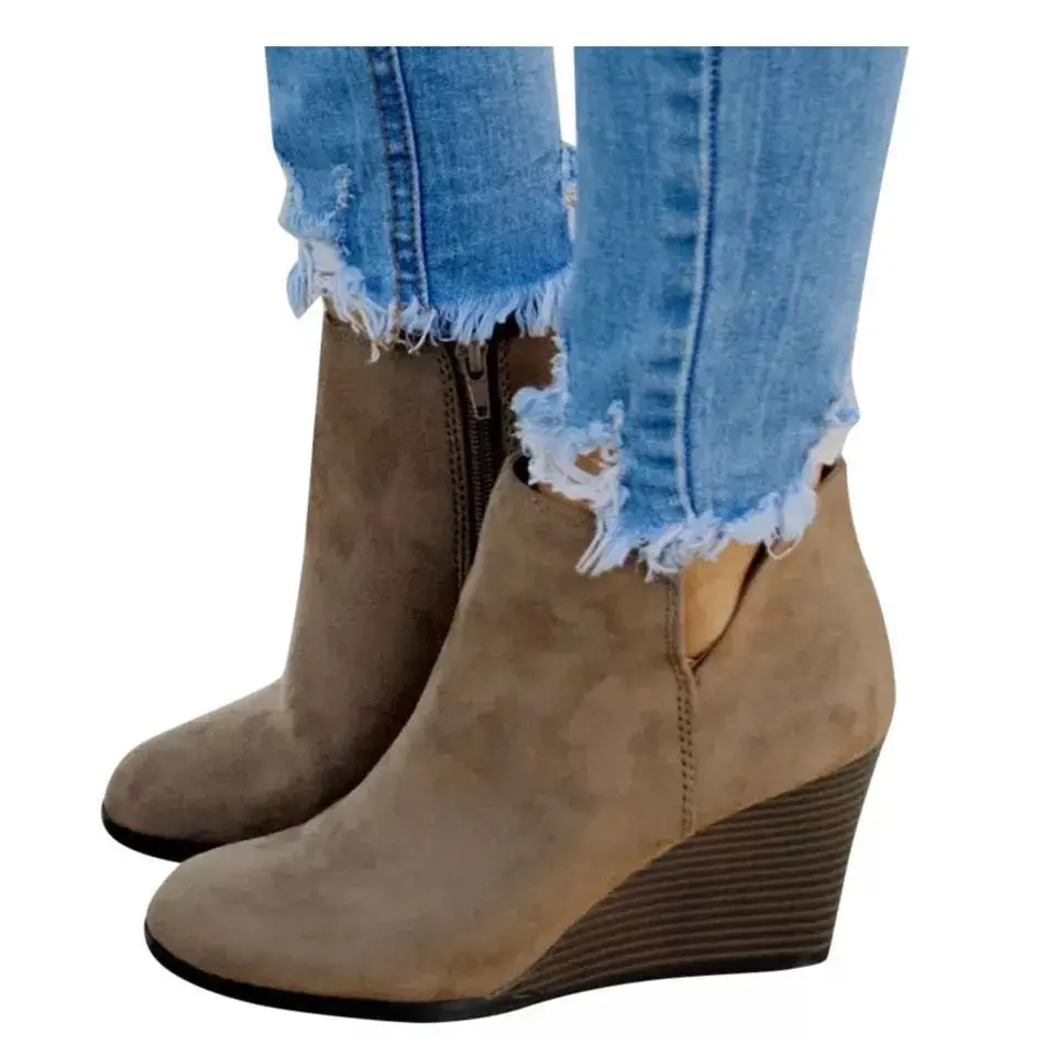 2024 New Women Pumps Boots High Quality Lace-up European Ladies Shoes PU High Heels Boots Plus Size 42 43 Wedge Heel Boots