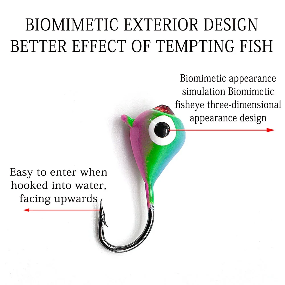 6Pcs 15mm/1.1g Winter Ice Fishing Lure  Artificial Bait Jig Head Small Ice Fishing Hook For Lure Worm