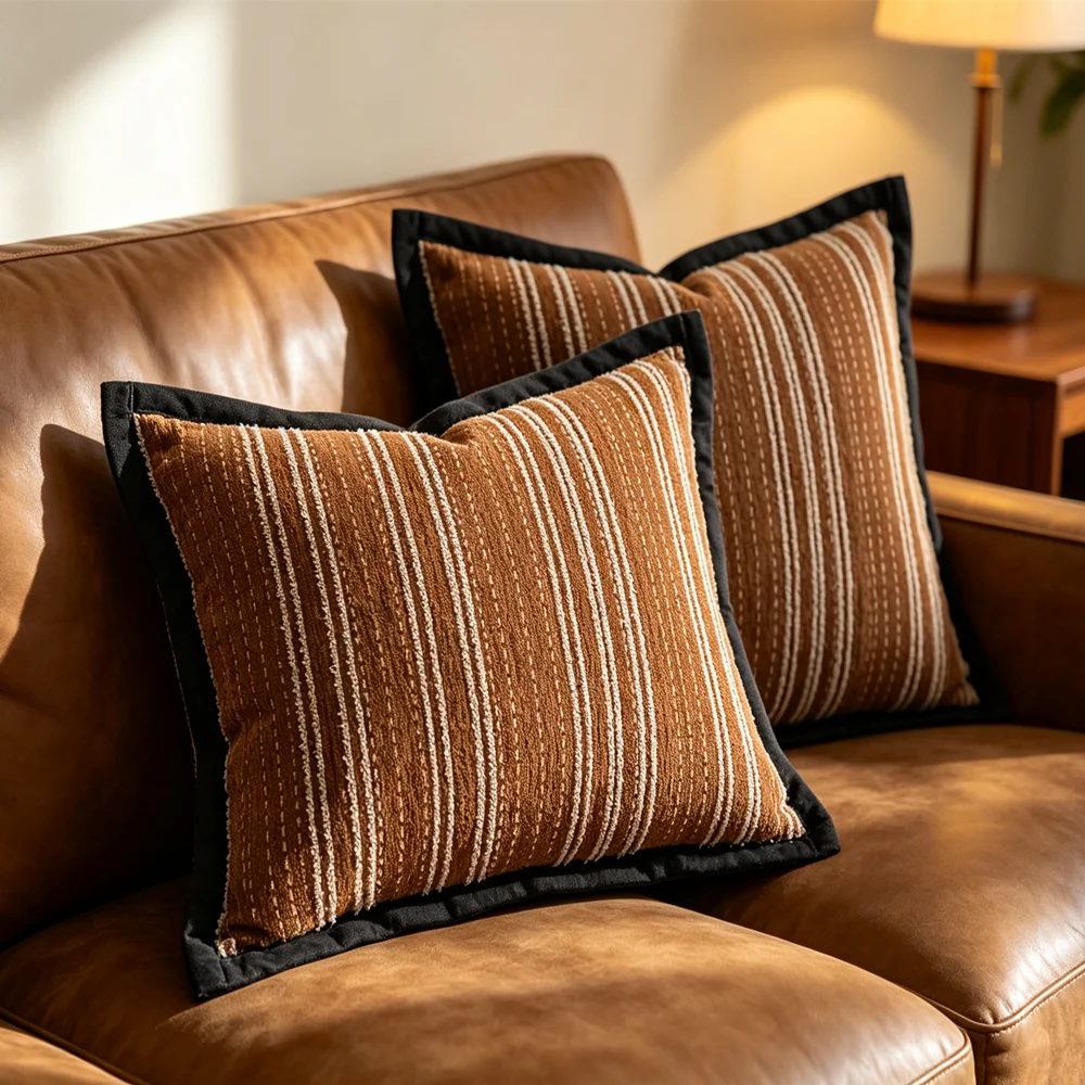 Vintage Striped Olive Green Brown Home Decorative Sofa Pillow Cover Bedding Interior Square Cushion Case Lumbar 1 Pc Pack