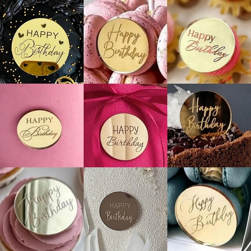 10 Stücke Gold Geburtstag Party Kuchen Dekoration Acryl Runde Kuchen Topper Alles Gute Zum Geburtstag Geschenk Dekor Cupcake Dessert Zubehör Werkzeuge – Detail 11