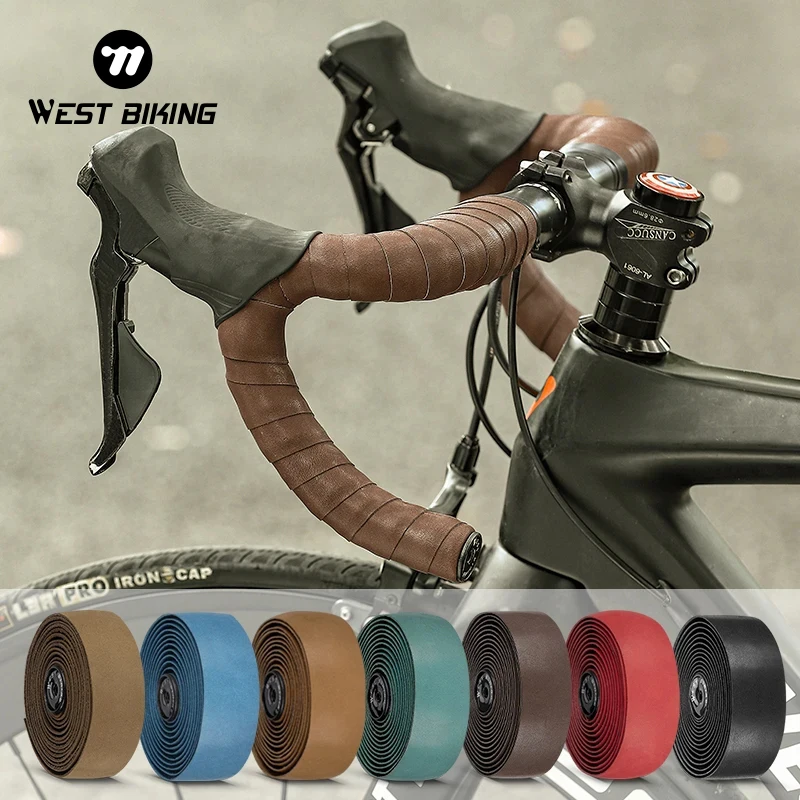 

WEST BIKING Genuine Leather Handlebar Tape For Road Bike Retro Bike Bar Tape Cycling Damping Wrap Straps End Plug Accessories