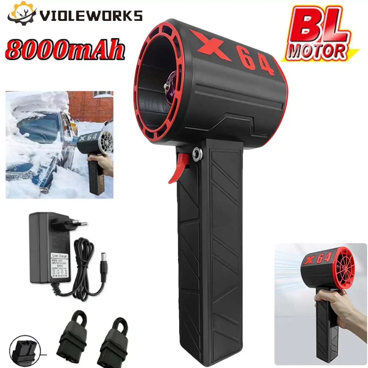 

X64 Handheld Turbo Jet Fan 1400g Thrust Electric Strong Dust Blower 64mm Brushless Motor 8000mAh Car Violent Turbo Fan