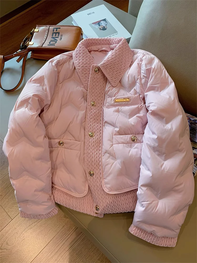 

Pink Collar Cotton Jaet Women's Loose Warm Outerwear Princ Sle Pure Color Long Sve Regular Fit Autumn Winter Coat