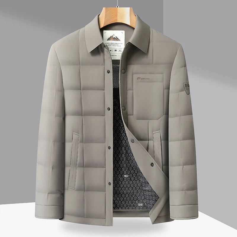 الشتاء الرجال الأسود الكاكي أسفل معطف رفض طوق واحدة الصدر قميص سترة خفيفة الوزن الدافئة الحرارية ملابس خارجية ملابس أنيقة