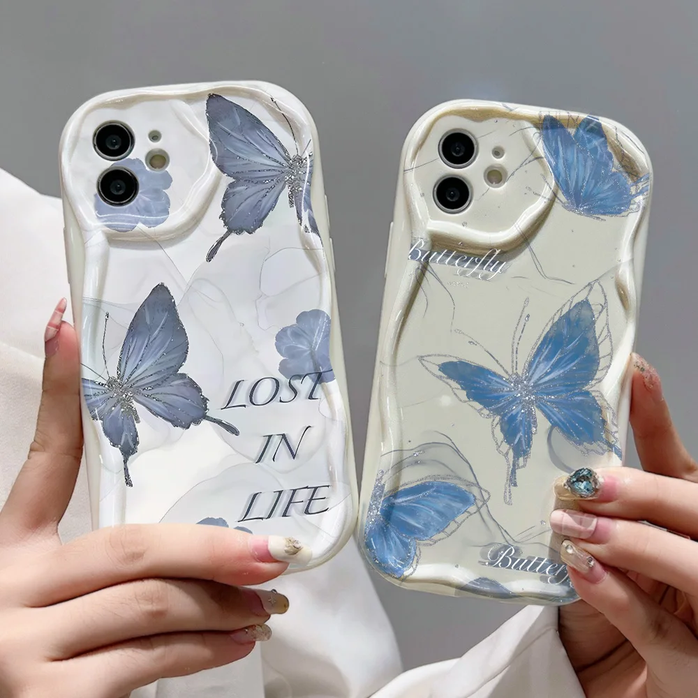 Korean Aesthetic Butterfly Phone Case For iPhone 13 Case For iPhone 11 12 14 15 Pro Max 7 8 Plus X XR XS SE Wave Edge Soft Cover