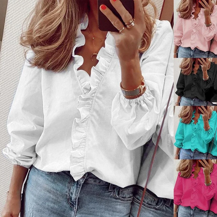 

Women's Long Ruffled irt Polyester Regular Sve Polyester Fiber Non-deformable Printed Pure Color Autumn Season