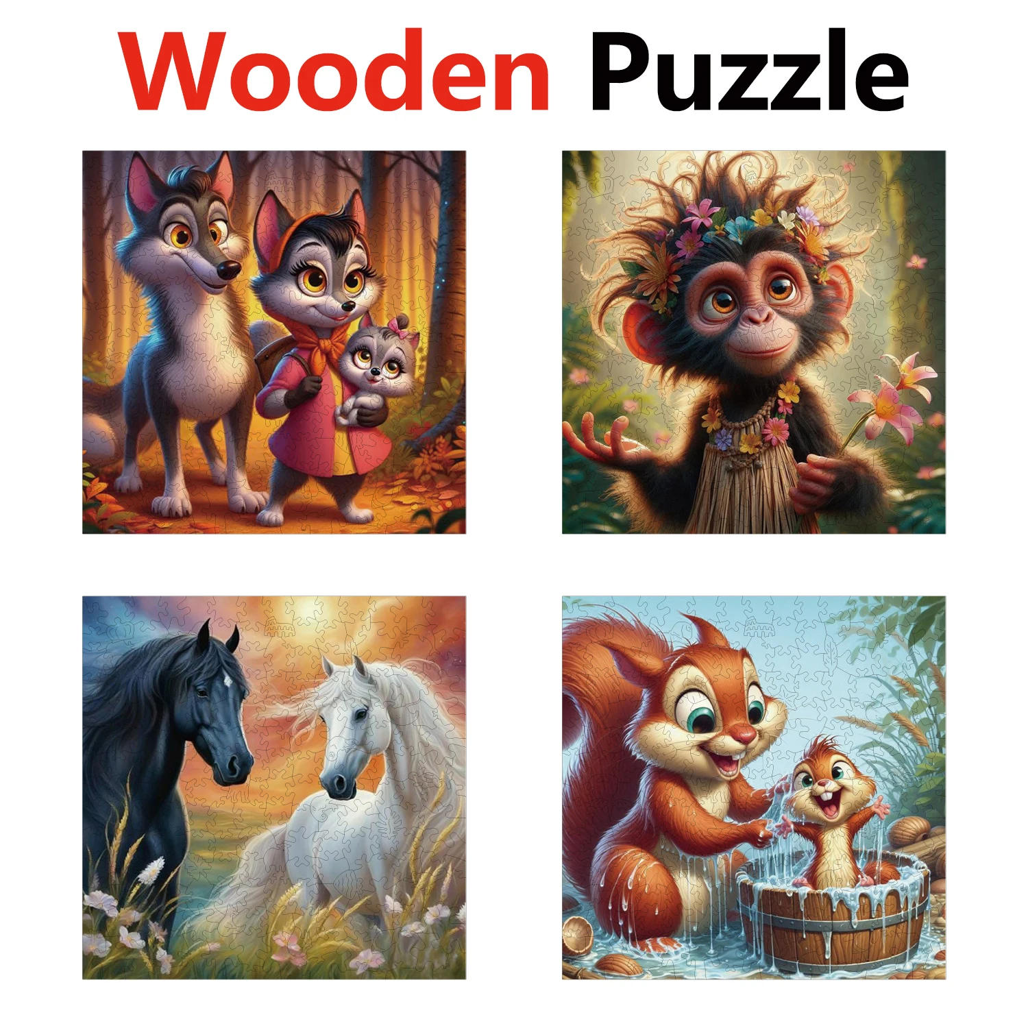 

Wolf Monkey Horse Squirrel Animal Puzzles High Quality Jigsaw Puzzle Wooden Puzzle Best Christmas Gift