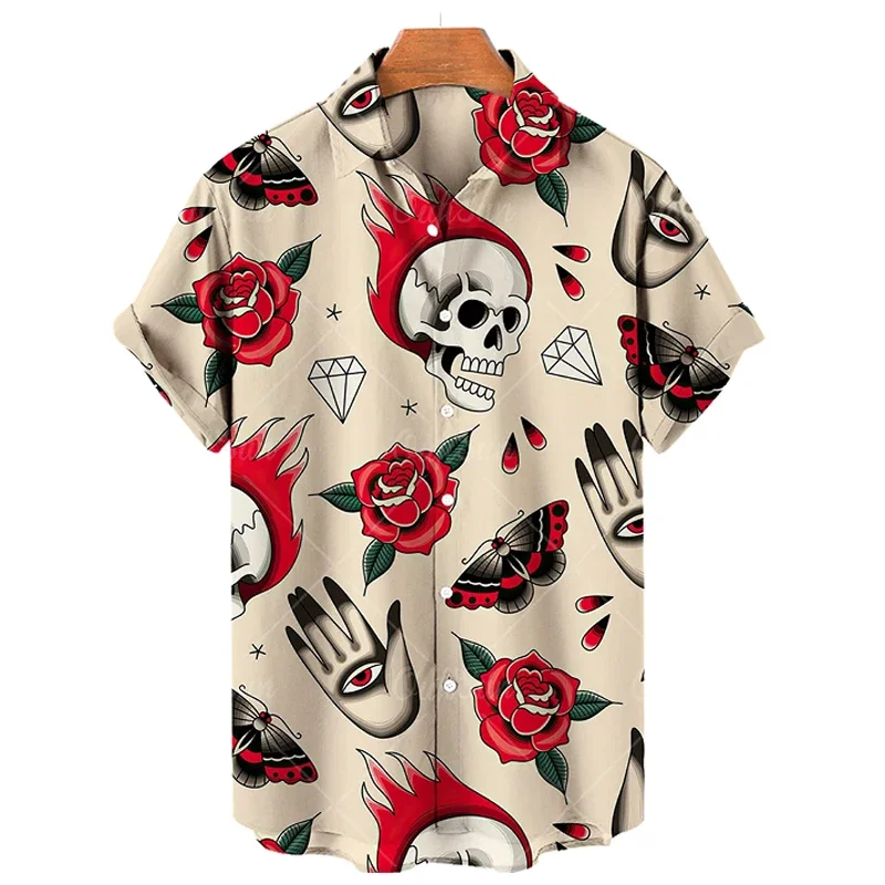 

Мужская рубашка с принтом черепа в стиле Harajuku, уличный тренд, хип-хоп, панк, оверсайз, повседневная, с коротким рукавом