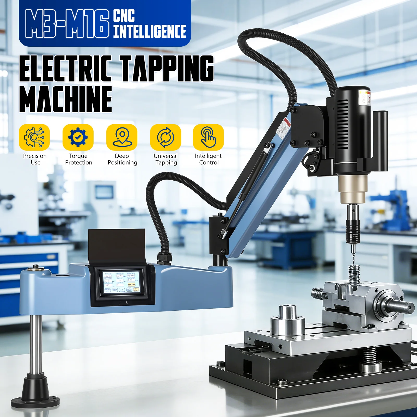 Electric Tapping Machine M3-M16 Universal Electric Tapping Machine Electric Tapping Arm with 375rpm 1200mm Flexible Tapping Arm included 9pcs ANSI Standard Collets