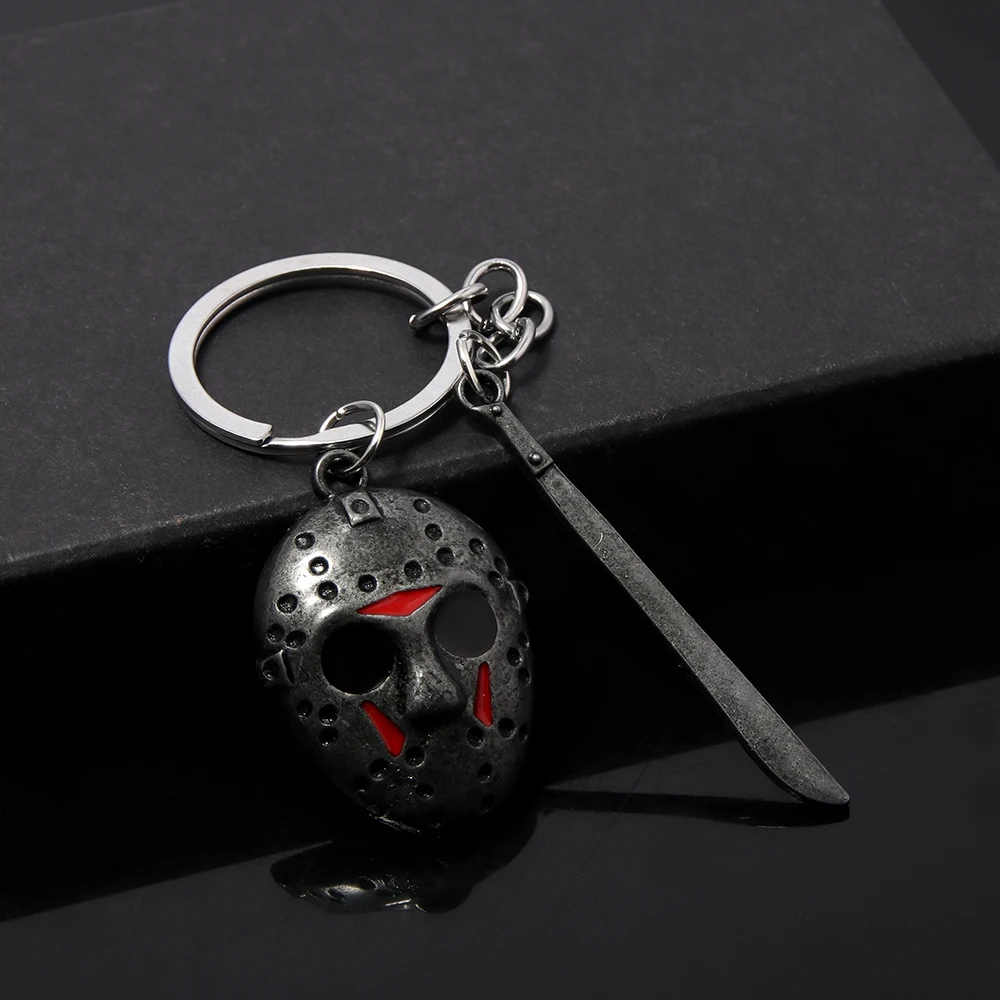 Keychain Jason Hockey Mask Machete Metal Keyring Pendants Cosplay Props For Men Women Backpack Jewelry
