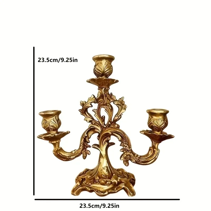 French Carved 3-Arm Gold Resin Candelabra Vintage Baroque Style Candle Holder for Wedding Dining Table Ornament Home Decorations