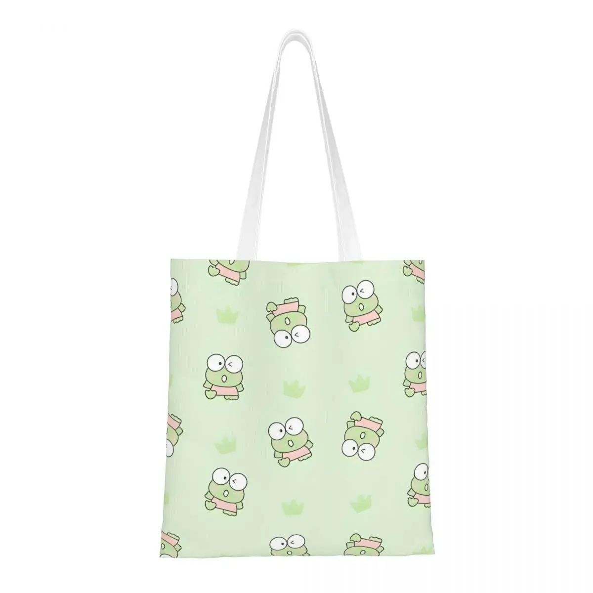 Sanrio Keroppi Frog Canvas Tote Bag Aesthetic Unique Design Cartoon Shopping Bag for Women Men