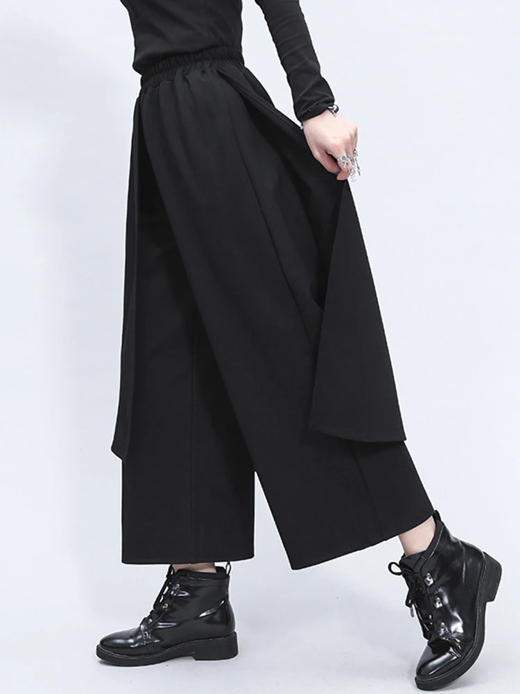 [EAM] High Elastic Waist Black Split Joint Long Wide Leg Trousers New Loose Fit Pants Women Fashion Spring Autumn 2024 1Z325