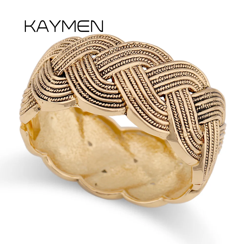 Vintage twisted braid design metal striped wide bangle women fashion party jewelry stylish cuff unique bracelet look accessory