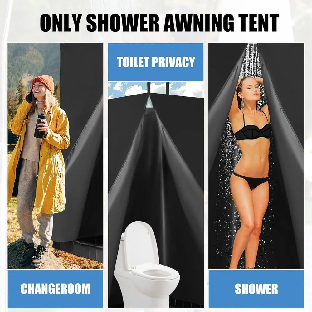 Portable RV and Camping Shower System with Tent and Drain, Foldable Pan for Outdoor Bathing