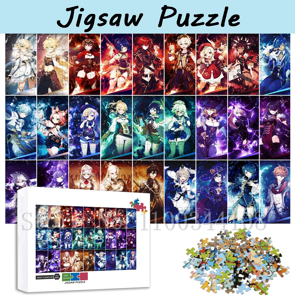 Genshin Impact Characters Jigsaw Puzzles for Adults 300/500/1000 Pieces Video Game Cartoon Puzzles Decompressing Game Toys