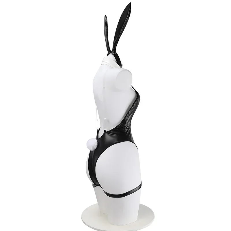 Mono Sexy de cuero con cremallera y busto abierto para chica conejito, disfraz de cosplay de cuero para Carnaval de Halloween, monos para mujer