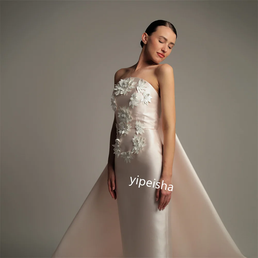 Jiayi Gong Ball Satin Applique A-line Strapless Custom Occasion Gown Long es Saudi Arabia