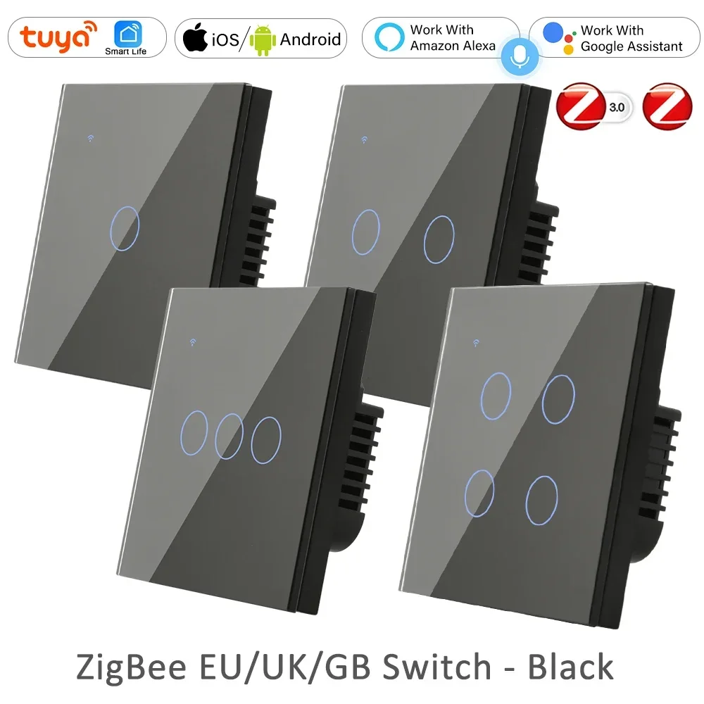Alexa 2 3 Weg Tuya ZigBee Smart Leben EU UK Wand Licht Power Switch Touch Schalter 110V 220V drahtlose Fernbedienung Haus 1 2 3 4 Gang