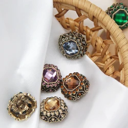 4pcs Vintage Rhinestones Metal Women Dress Coat Buttons For Clothing Gorgeous Sweaters Cardigan Sewing DIY Accessories Wholesale