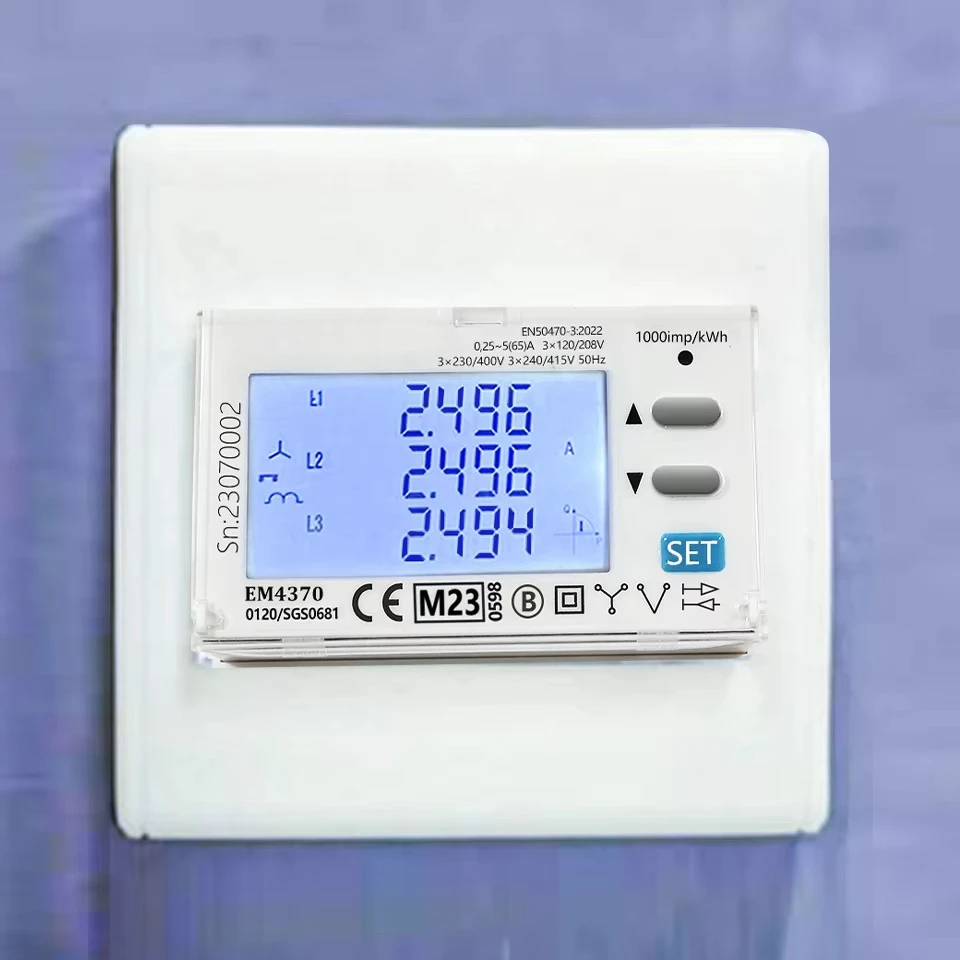 

EM4370 MID Certified 3-Phase Smart Energy Meter 5(65)A Modbus Digital kWh Meter both DIN-rail and panel mounting applications