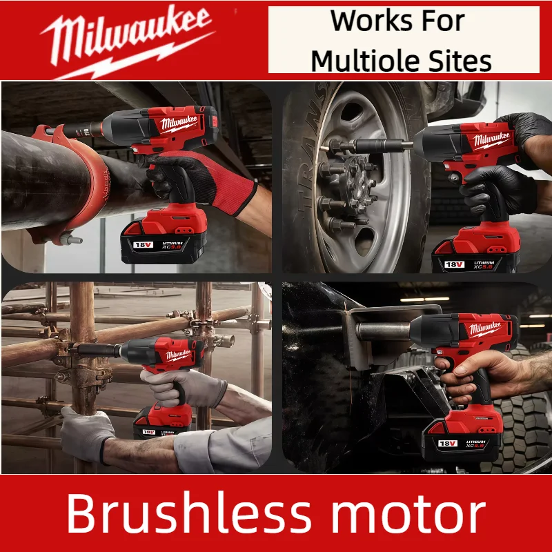 밀워키 18V 배터리 1300NM 무선 전동 렌치 대형 토크 브러시리스 임팩트 렌치 자동차 트럭 수리 전동 공구