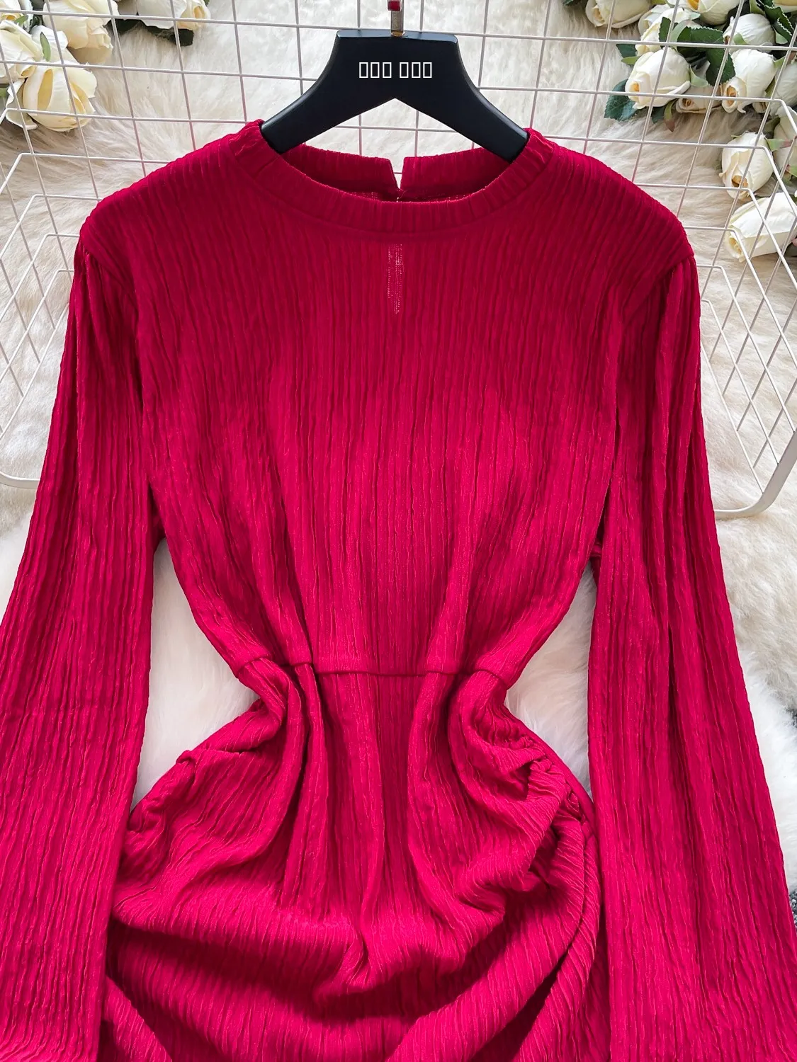 Faionable Red Long Sve dames Dr Koreaanse Sle hoge taille A-lijn rok afslanken geplooid woon-werkverkeer Ele Dr