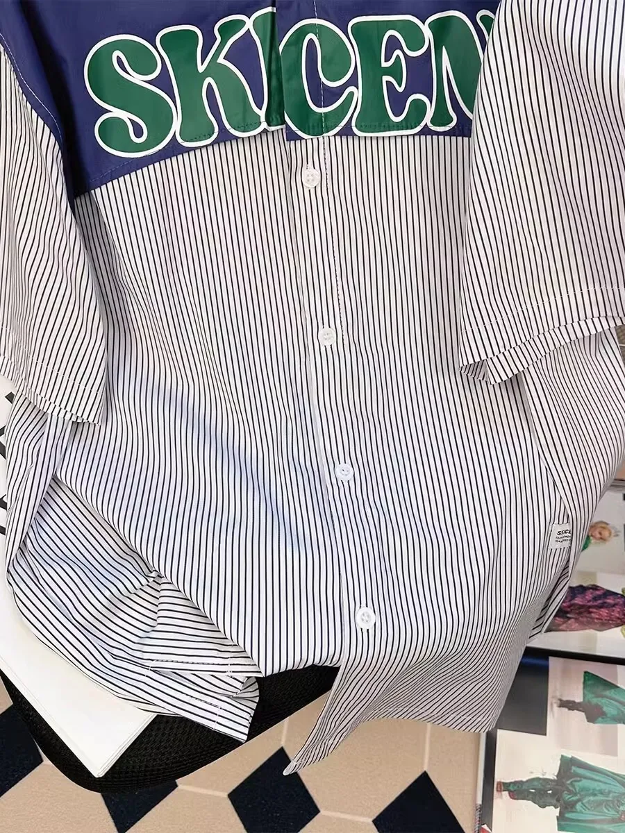 트렌디한 미국식 배색 스트라이프 또는 루즈핏 캐주얼 얇은 빈티지 남성 여름 상의 패셔너블 칼라